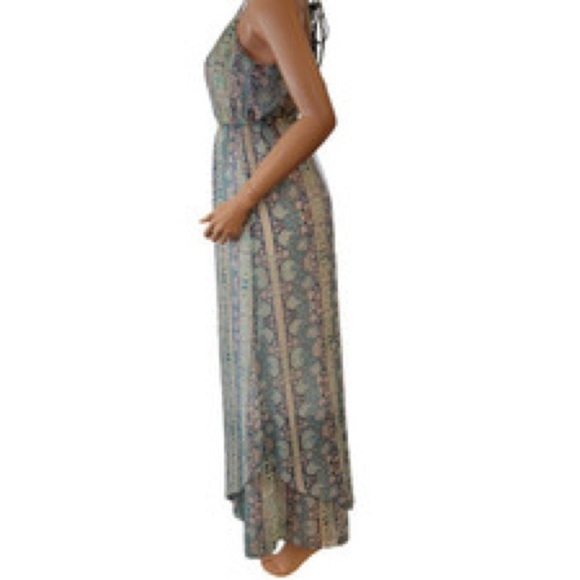 American Eagle women’s dress large maxi tie back Floral blue cream boho beach - Picture 9 of 10